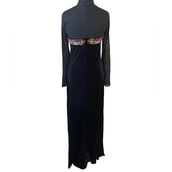 Vintage Donna Morgan black bejeweled beaded velvet sheer sleeve dress size 6 - Picture 6 of 13